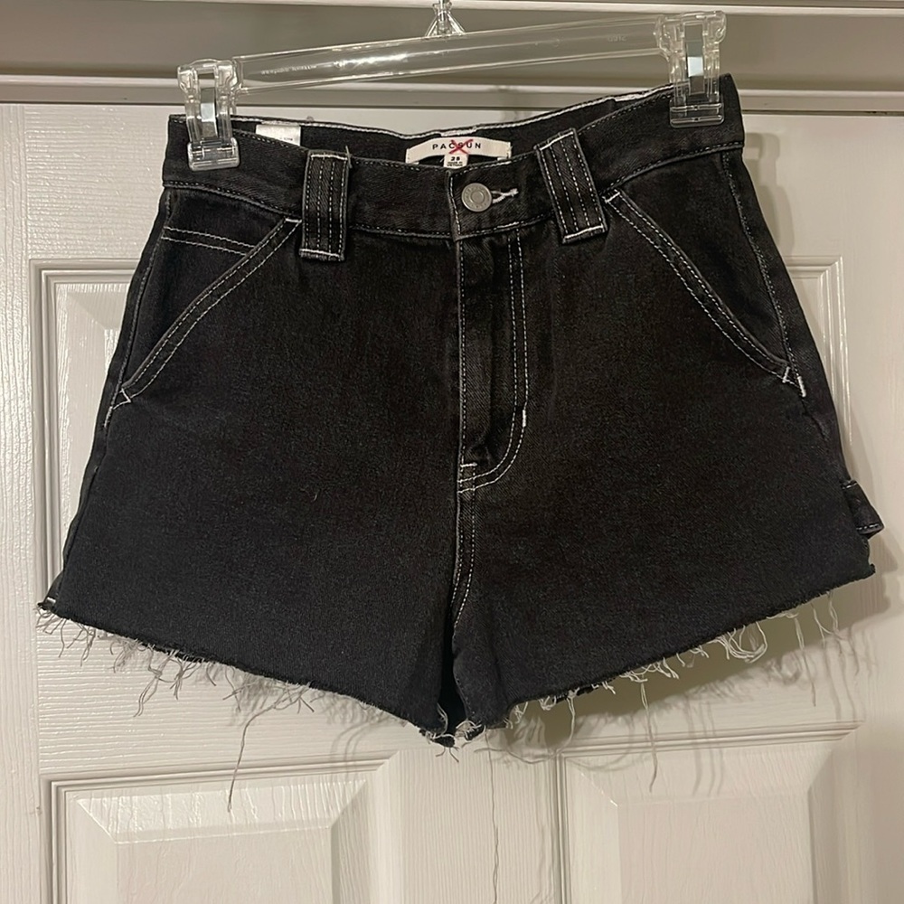 Pacsun High Rise Carpenter Shorts Black Denim Size 25
